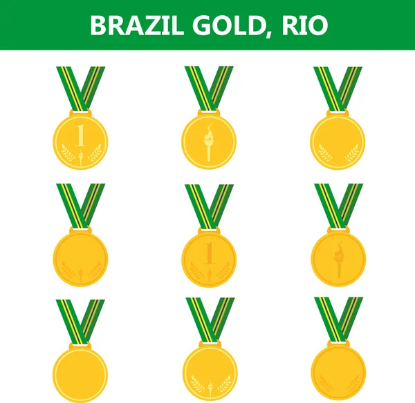 Set of gold medals icons. Brazil. Rio. Olympic games. — Stock Vector