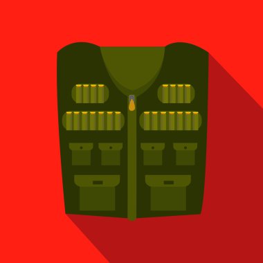 Avcı yeleği düz tasarım simgesi. Derin yeşil. Karikatür tarzı