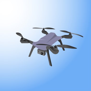 Gerçekçi uzaktan hava fotoğraf makinesi ile quad-helikopter robot. Vektör çizim.