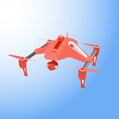 Gerçekçi uzaktan hava fotoğraf makinesi ile quad-helikopter robot. Vektör çizim.