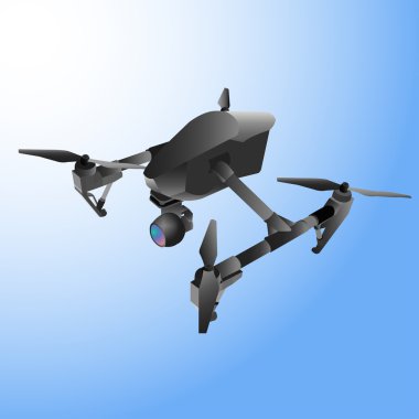 Gerçekçi uzaktan hava fotoğraf makinesi ile quad-helikopter robot. Vektör çizim.