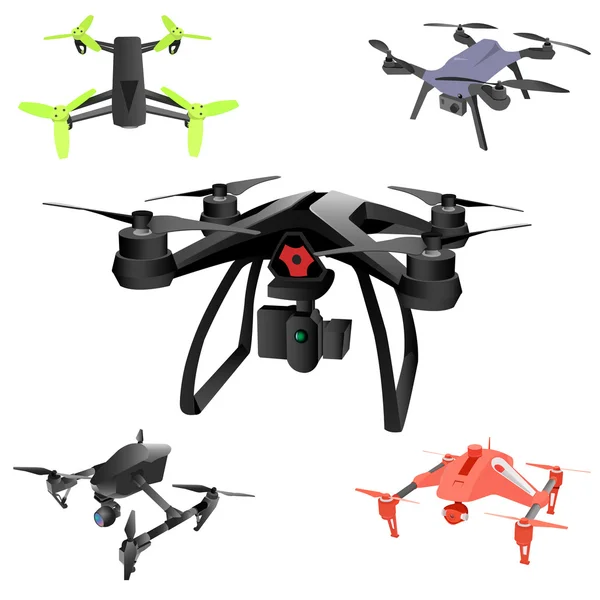 Set of cartoon drones. Isometric. Vector illustration. — Stock Vector