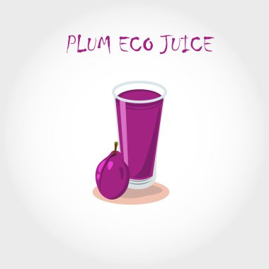 cam biyo taze erik suyu. Vektör çizim. Metin başlık.