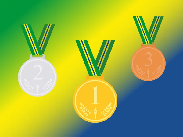 Set of winner medals with brazil ribbon isolated on flag — Stock Vector