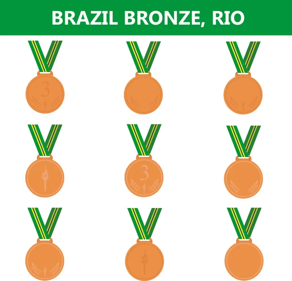 Set of bronze medals icons. Brazil. Summer. — Stock Vector