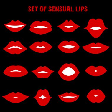 Şehvetli dudakları kümesi. Düz stil. Vektör çizim.