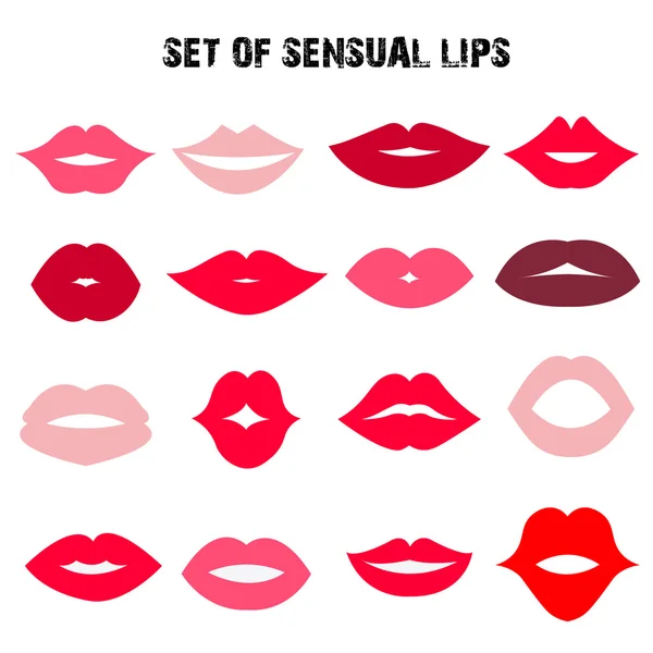 Set bibir sensual. Gaya datar. Ilustrasi vektor . - Stok Vektor