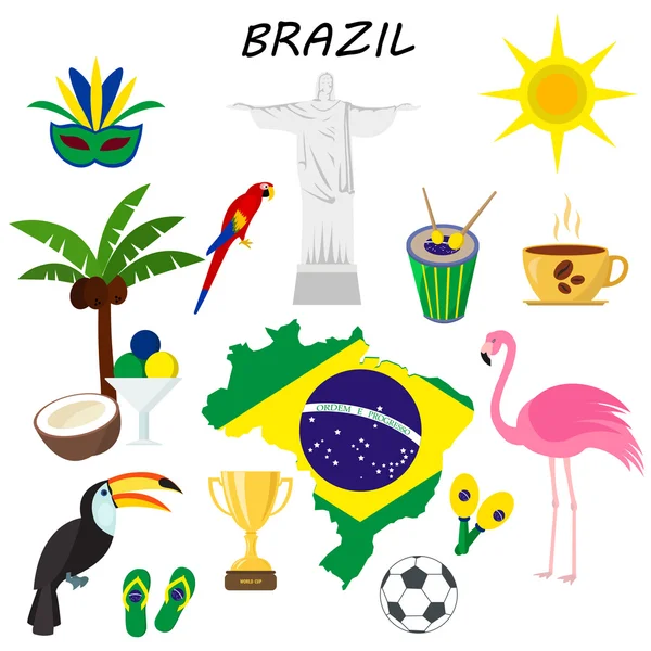 Brasil Flat Icon Set Concepto de viajes y turismo. Ilustración vectorial — Vector de stock