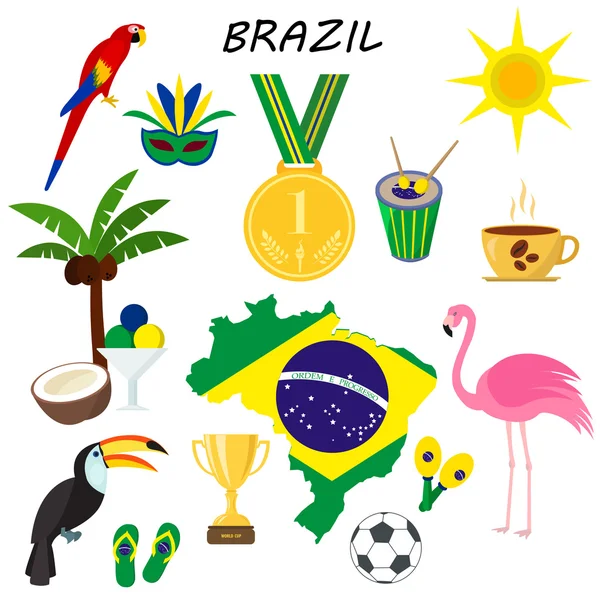 Brazilië. Zomer. Reis informatiekaart. De vlakke stijl cartoon. — Stockvector