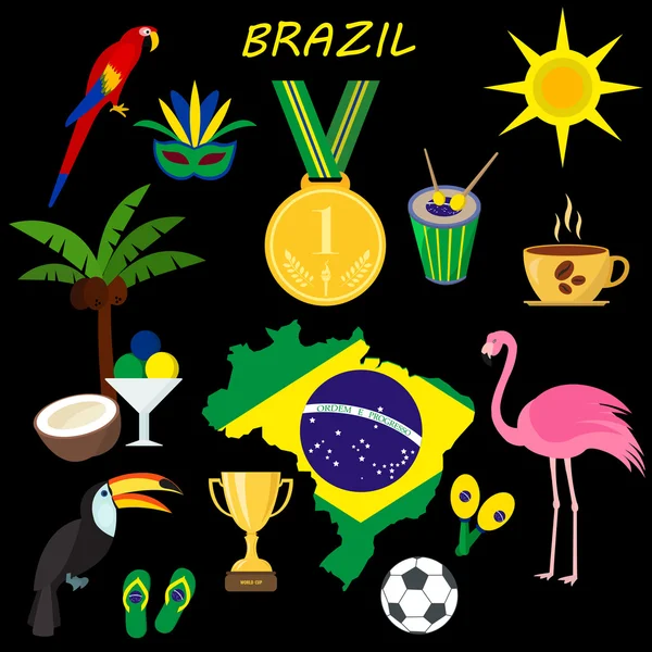 Brazílie. V létě. Cestovní informační karty. Kreslený ploché styl. — Stockový vektor