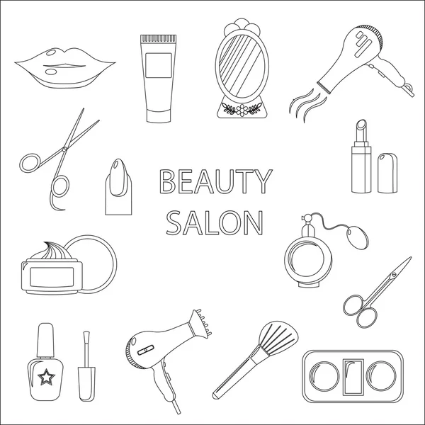 Schönheitssalon. Satz schwarzer Linien-Symbole. Geschäft. Vektorillustration. — Stockvektor