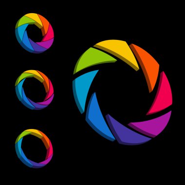 Çekim hızı, diyafram renkli ve beyaz tekerlek. 3D logo. İzometrik