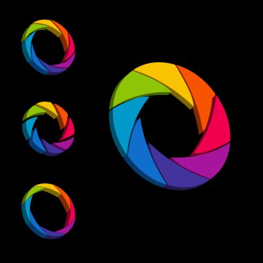 Çekim hızı, diyafram renkli ve beyaz tekerlek. 3D logo. İzometrik
