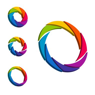 Çekim hızı, diyafram renkli ve beyaz tekerlek. 3D logo. İzometrik
