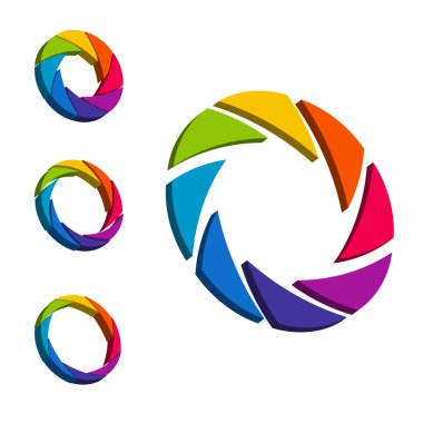 Çekim hızı, diyafram renkli ve beyaz tekerlek. 3D logo. İzometrik