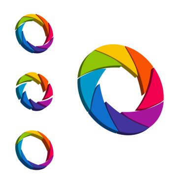 Çekim hızı, diyafram renkli ve beyaz tekerlek. 3D logo. İzometrik