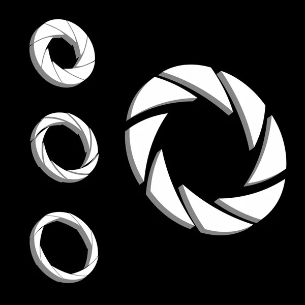 Obturador, color de abertura y rueda blanca. Logo 3D. Isométrico — Vector de stock