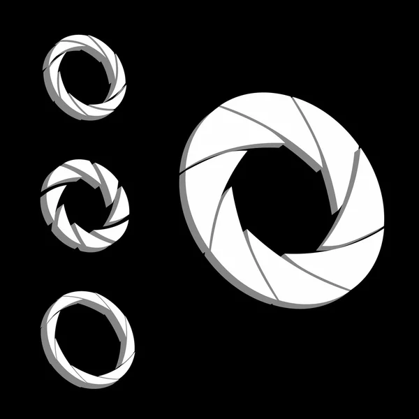 Obturador, color de abertura y rueda blanca. Logo 3D. Isométrico — Vector de stock