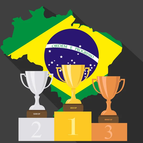 Podium. Cups. Medals. Brazil. Pedestal. Summer. Cartoon. — Stock Vector