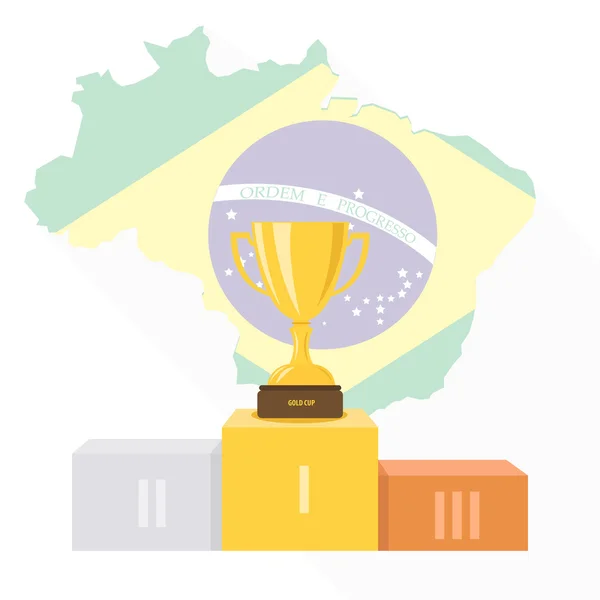 Pódio. Copos. Medalhas. O Brasil. Pedestal. Verão. Desenhos animados . —  Vetores de Stock