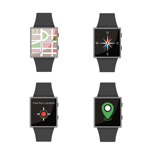 Smart Watch.Icon uppsättning. Tecknad stil. Platta element. Vektor illustration. — Stock vektor