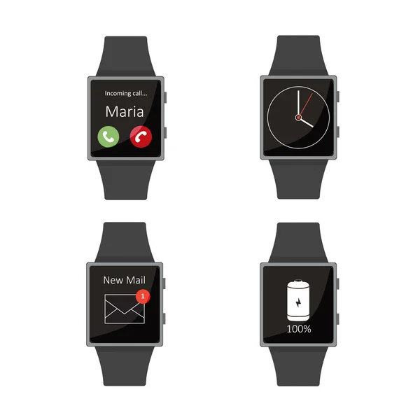 Smart Watch.Icon uppsättning. Tecknad stil. Platta element. Vektor illustration. — Stock vektor