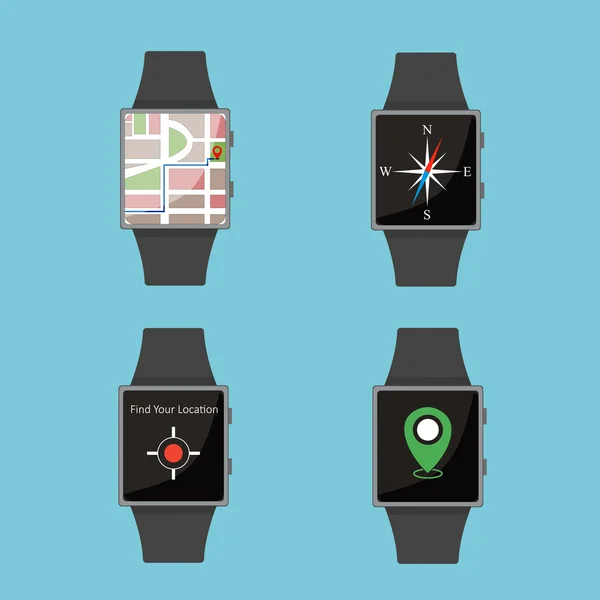 Smart watch.icon eingestellt. Cartoon-Stil. Flache Elemente. blauer Hintergrund. — Stockvektor
