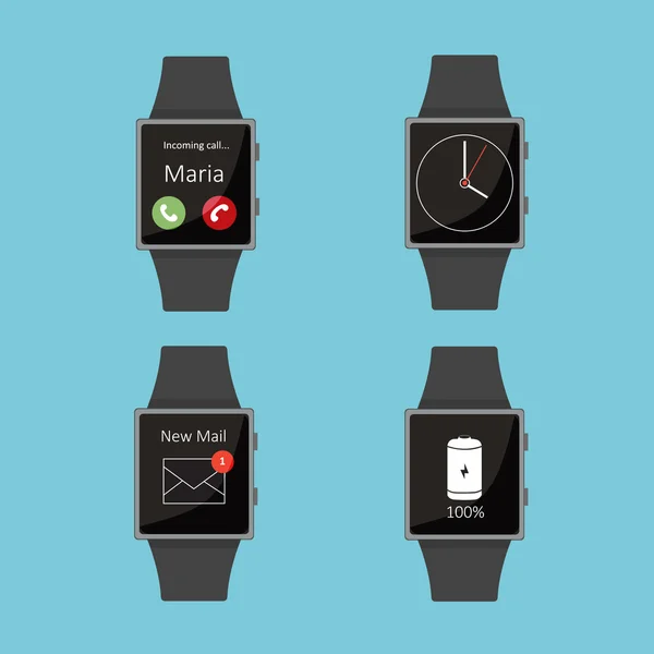 Smart watch.icon eingestellt. Cartoon-Stil. Flache Elemente. blauer Hintergrund. — Stockvektor