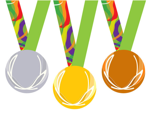 Gold medal icon. Silver  . Bronze  .  set. white background