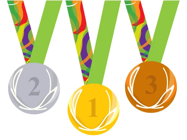 Goldmedaille. Silber. Bronze. gesetzt. weißer Hintergrund — Stockvektor