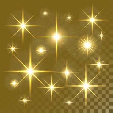 Parlayan ışıklar ve yıldız. Renkli şeffaf arka plan üzerinde izole. Vektör çizim