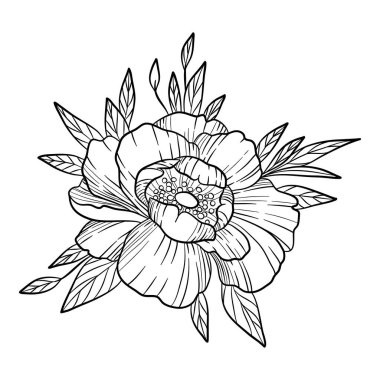 Şakayık gül simgesi, el çizimi ve özet biçimi