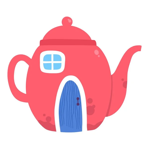 Icono de la olla de té de la casa de Navidad roja, estilo plano — Vector de stock