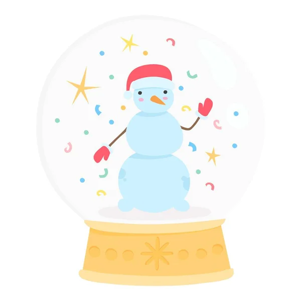 Snowman in snowglobe icoon, platte stijl — Stockvector