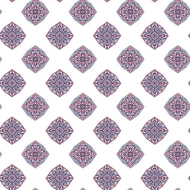 Yaratıcı Etnik Tarz Meydanı Kusursuz Düzen. Eşsiz geometrik vektör örneği. Ekran arkaplanı, site arkaplanı, ambalaj kağıdı, duvar kağıdı, tekstil ve yüzey tasarımı için mükemmel. Modaya uygun fayanslar.