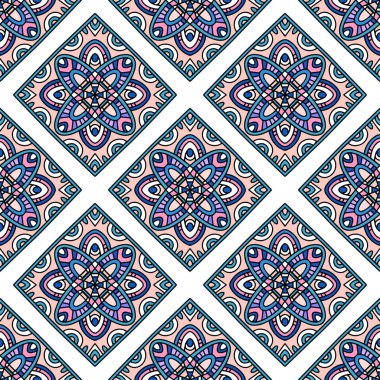 Yaratıcı Etnik Tarz Meydanı Kusursuz Düzen. Eşsiz geometrik vektör örneği. Ekran arkaplanı, site arkaplanı, ambalaj kağıdı, duvar kağıdı, tekstil ve yüzey tasarımı için mükemmel. Modaya uygun fayanslar.