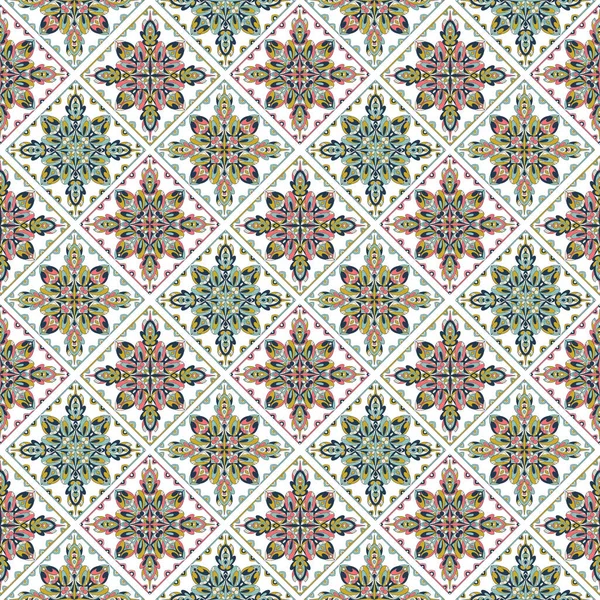 Creative Ethnic Style Square Seamless Pattern. Unique geometric vector swatch. Perfect for screen background, site backdrop, wrapping paper, wallpaper, textile and surface design. Trendy boho tile. — Stock Vector