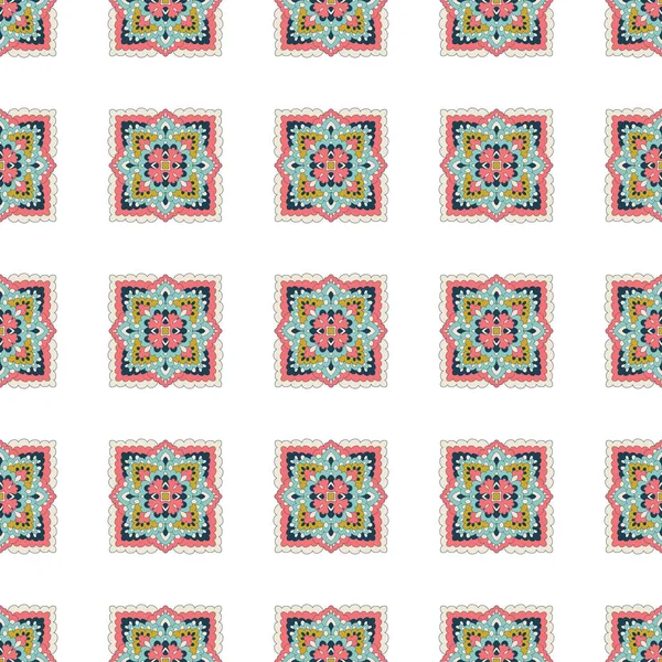 Creative Ethnic Style Square Seamless Pattern. Unique geometric vector swatch. Perfect for screen background, site backdrop, wrapping paper, wallpaper, textile and surface design. Trendy boho tile. — Stock Vector