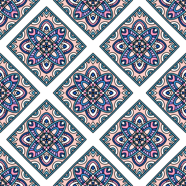 Creative Ethnic Style Square Seamless Pattern. Unique geometric vector swatch. Perfect for screen background, site backdrop, wrapping paper, wallpaper, textile and surface design. Trendy boho tile. — Stock Vector