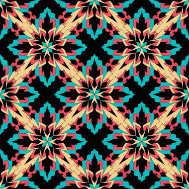 Ikat geometrik folklor süsü. Kabile etnik vektör dokusu. Aztek tarzında kusursuz çizgili desen. Şekil kabile nakışı. Hintli, İskandinav, Çingene, Meksikalı, halk düzeni.