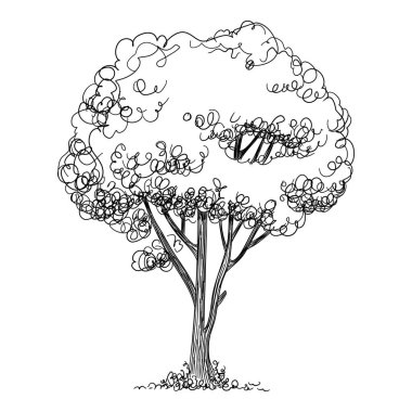 Peyzaj ağacı simgesi, el çizimi ve özet biçimi