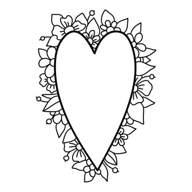 Kalp çiçekli defne simgesi, el çizimi ve özet tarzı