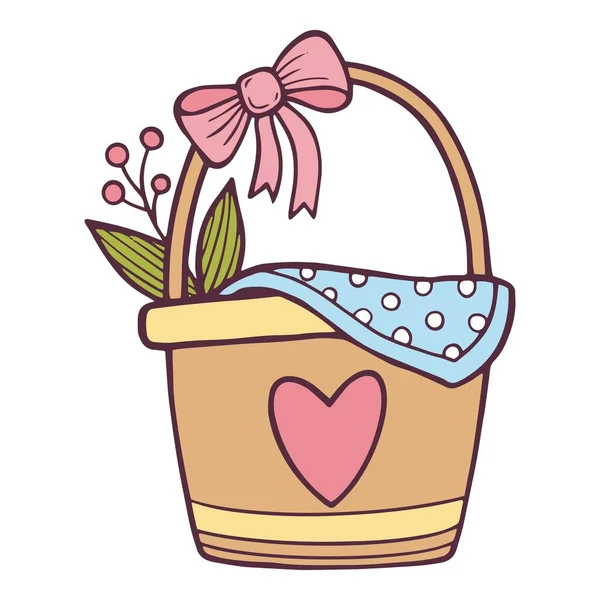 Flower present basket icon, hand drawn and outline style — Vettoriale Stock