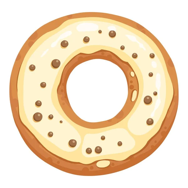 Donut glazed with colorful sugar and icing and topped with sprinkles lying isolated on white background. Tasty fried dough confectionery or dessert. Vector illustration. Realistic cartoon style — 스톡 벡터