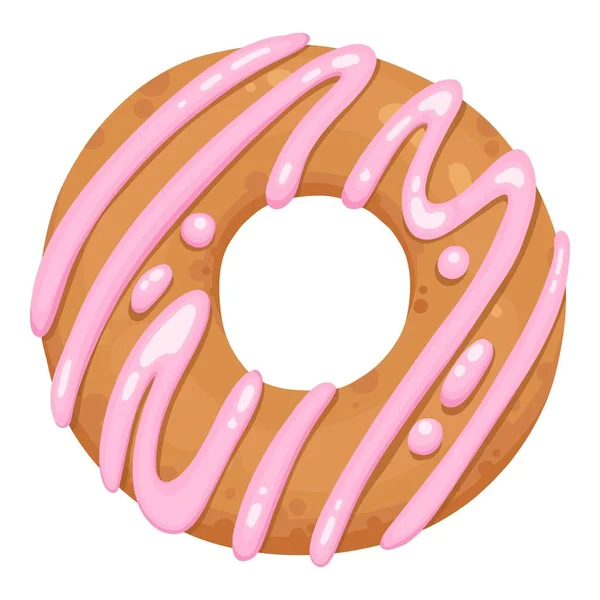 Donut glazed with colorful sugar and icing and topped with sprinkles lying isolated on white background. Tasty fried dough confectionery or dessert. Vector illustration. Realistic cartoon style — Stockový vektor