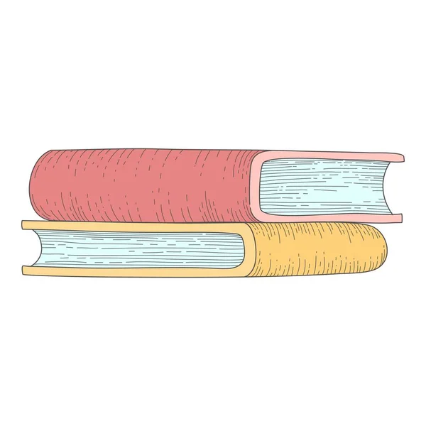 白い背景に隔離されたブックマークとハードバックで古い歴史的な本の垂直スタック。読書のための古代の教科書の山。手描きのカラーベクトルイラスト｜ビンテージスタイル — ストックベクタ