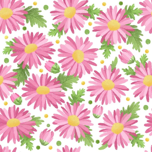 Pink daisy flower seamless pattern illustration