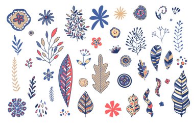 Beyaz arka planda izole edilmiş yabani çayır çiçekleri koleksiyonu. Çiçekçide kullanılan kır çiçekleri. Dekoratif çiçek tasarımı elementleri. Düz renkli botanik vektör çizimi.