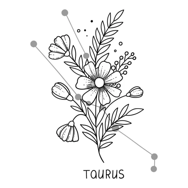 Taurus horoscoop bloem pictogram omtrek vector. Dierenriemteken astrologie — Stockvector