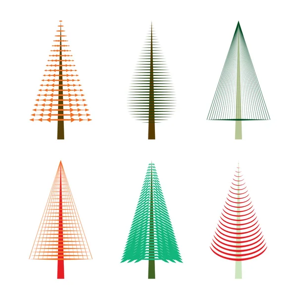 Beyaz arka plan üzerinde minimalist tarzda izole ağaçlar set